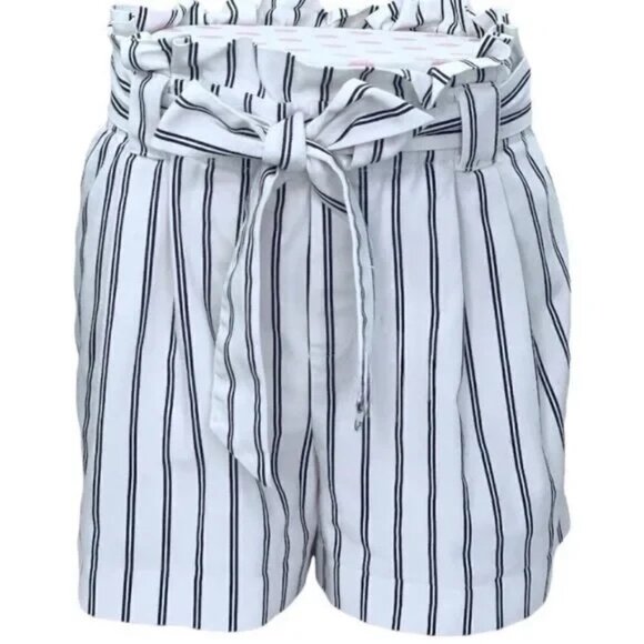 Zara TRF Collection Pleated Belted Paper Bag Shorts White Striped - Picture 2 of 6